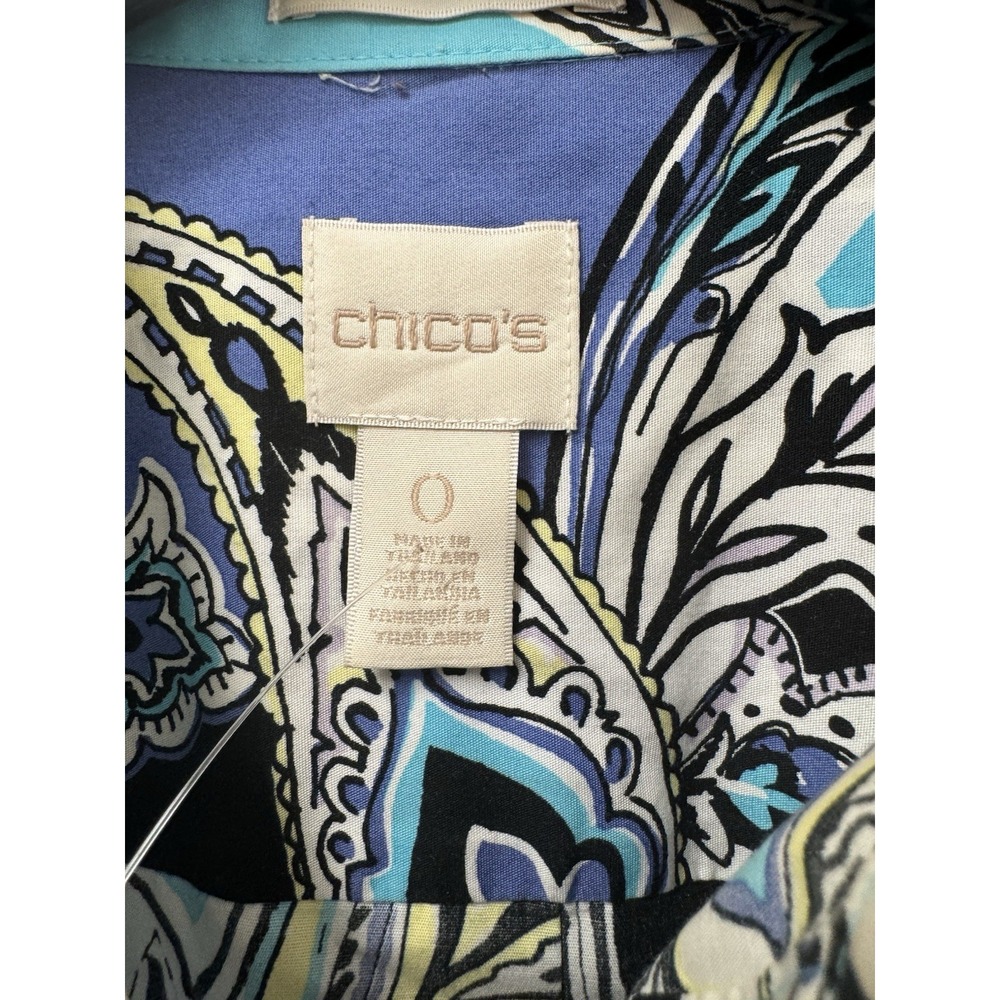 Chicos No‎ Iron Shirt Blouse Button Front Paisley Print Blue Women Size 0 S - Picture 4 of 12